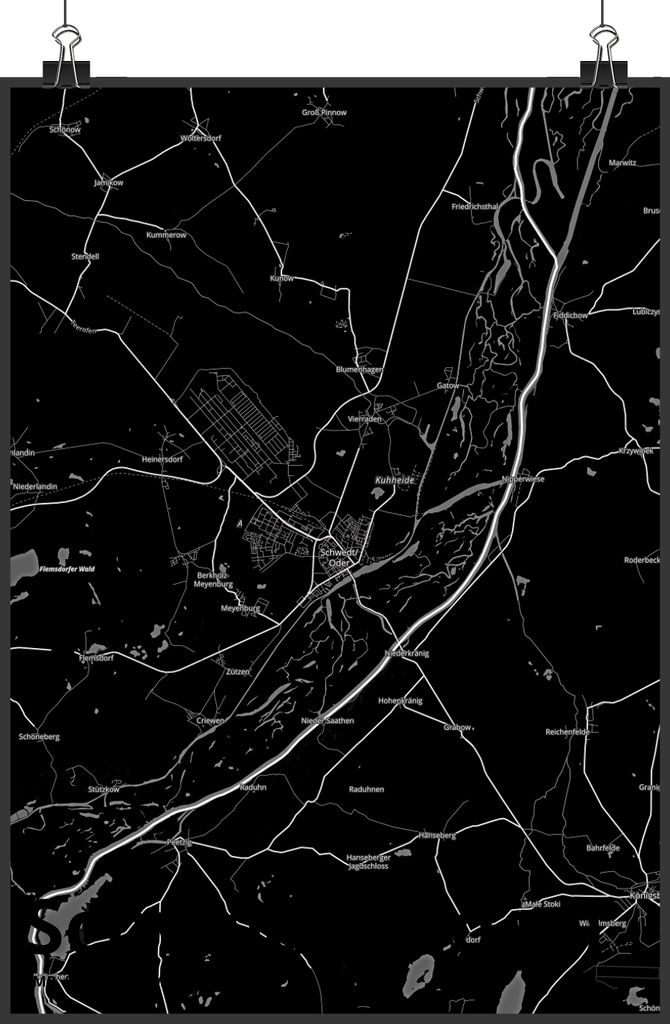 Mr. & Mrs. Panda Bild Schwedt (Oder) DIN A0 - Geschenk, Kunstdruck, Posterdruck, Stadt, Dorf Karte Landkarte Map Stadtplan, wanddeko, drucke, Wandbild