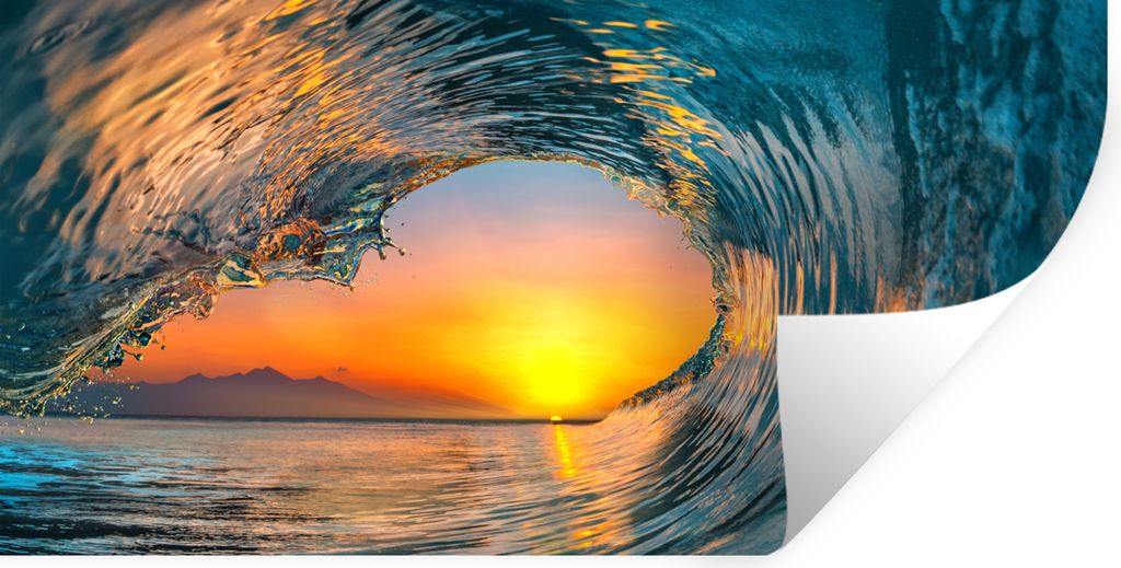 MuchoWow Wandtattoo Wandsticker Wandaufkleber Sonnenuntergang - Wasser - Welle - Orange 160x80 cm Selbstklebend und Repositionierbar - Sticker - ...