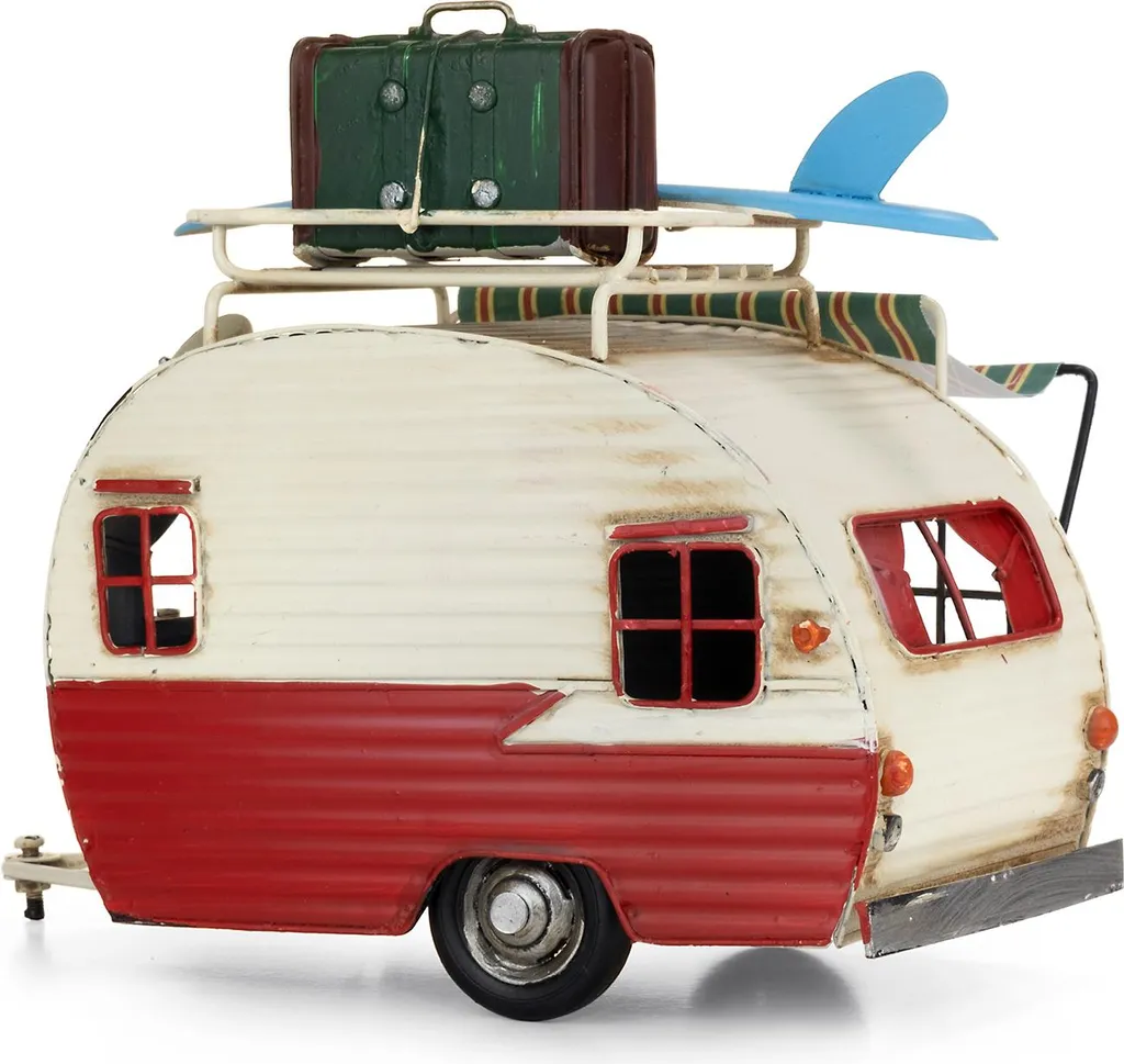 Caravane Rétro Rouge et Blanc en Tôle Modèle Oldtimer de Collection - 5