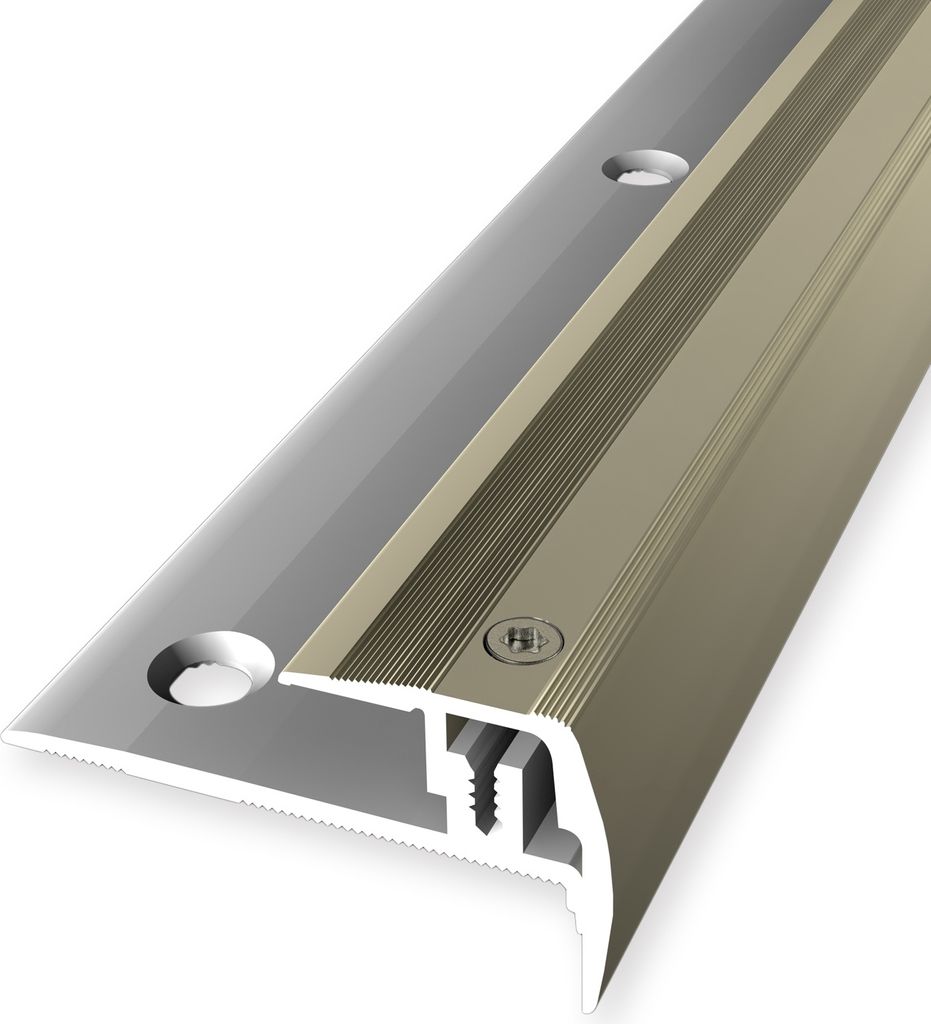 Treppenkantenprofil 27 x 23 x 2700 mm Winkelprofil Einfasshöhe 7 - 16 mm Aluminium Geriffelt Versenkt Gebohrt Sand Küberit