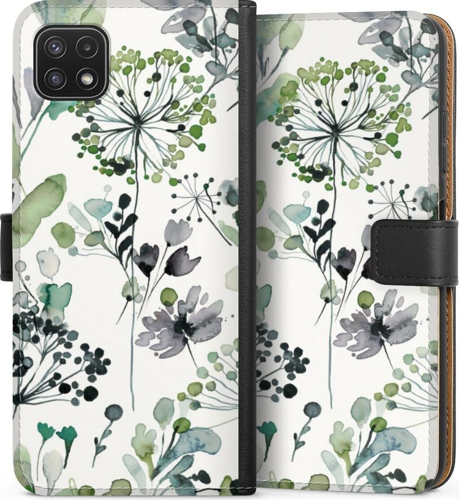 DeinDesign Klapphülle für Samsung Galaxy A22 5G Handytasche Lederhülle Tasche Blumen Wasserfarbe Eukalyptus