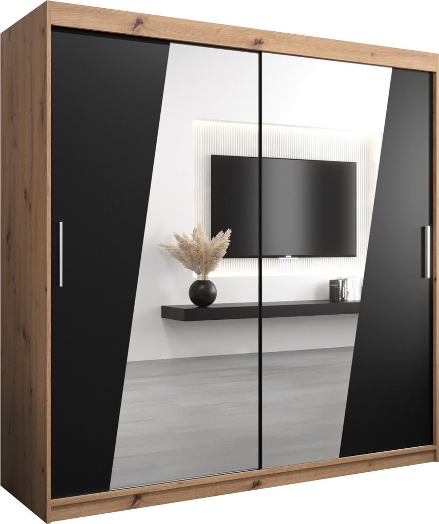 Kleiderschrank, Schiebetürenschrank Schlafzimmer, Schrank mit Spiegel RHOMB 200 cm