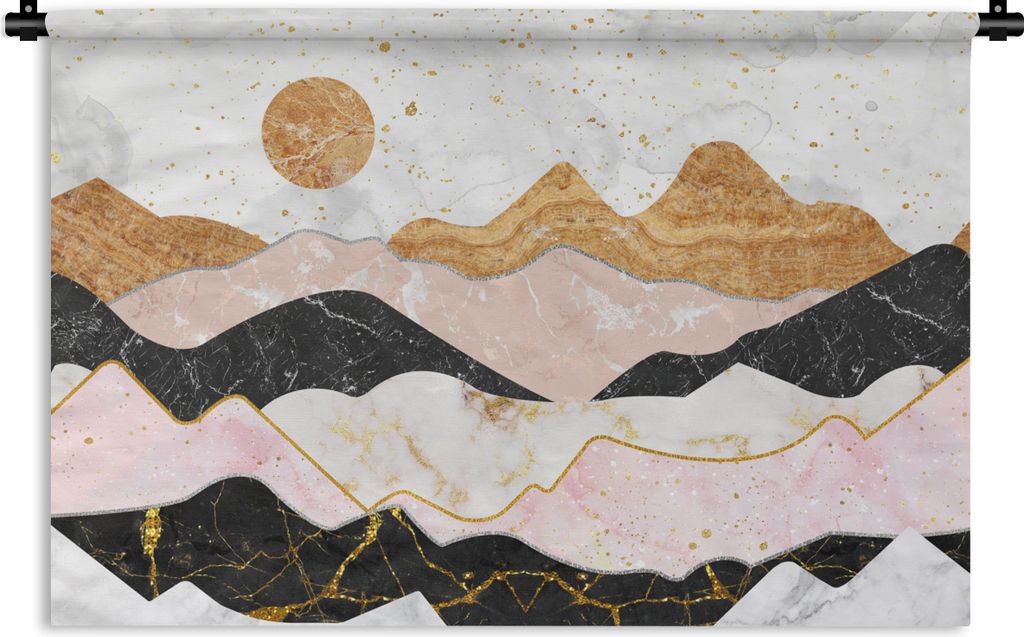 MuchoWow Wandteppich Wandbehang Marmor - Gold - Pastell 150x100 cm Tapisserie Dekoration Wandtuch - Waschbar - Tapisserien - Wand-Decke