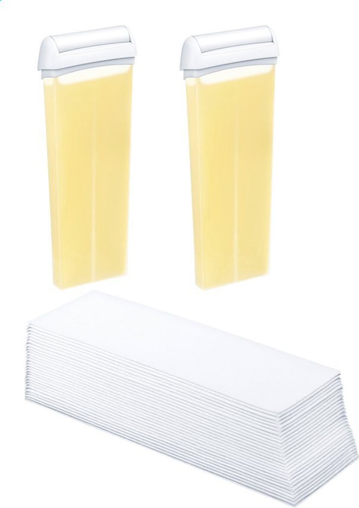 Two cartridges of yellow wax and a stack of white paper strips.