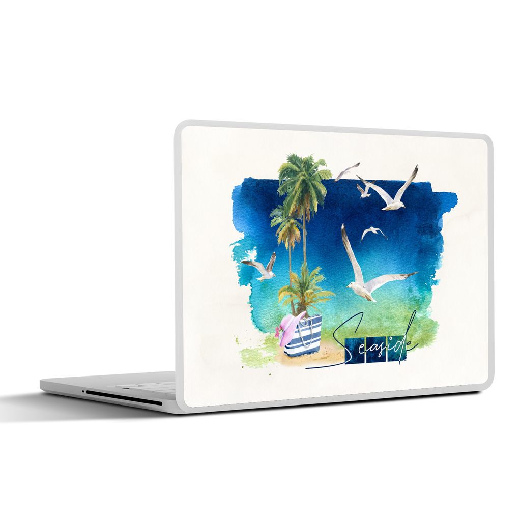 MuchoWow Laptop Aufkleber Sticker Cover Vogel - Palme - Himmel - Strand 32.5x23.5 cm - Sticker für Laptop - Selbstklebend