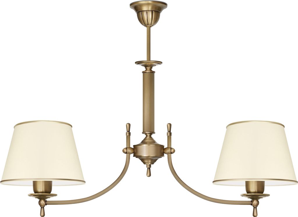Kronleuchter Messing Goldpatina Stoffschirm Ecru abwaschbar Ø70x56cm 2xE27 120W Esszimmer Wohnzimmer klassisch elegant höhenverstellbar Decke