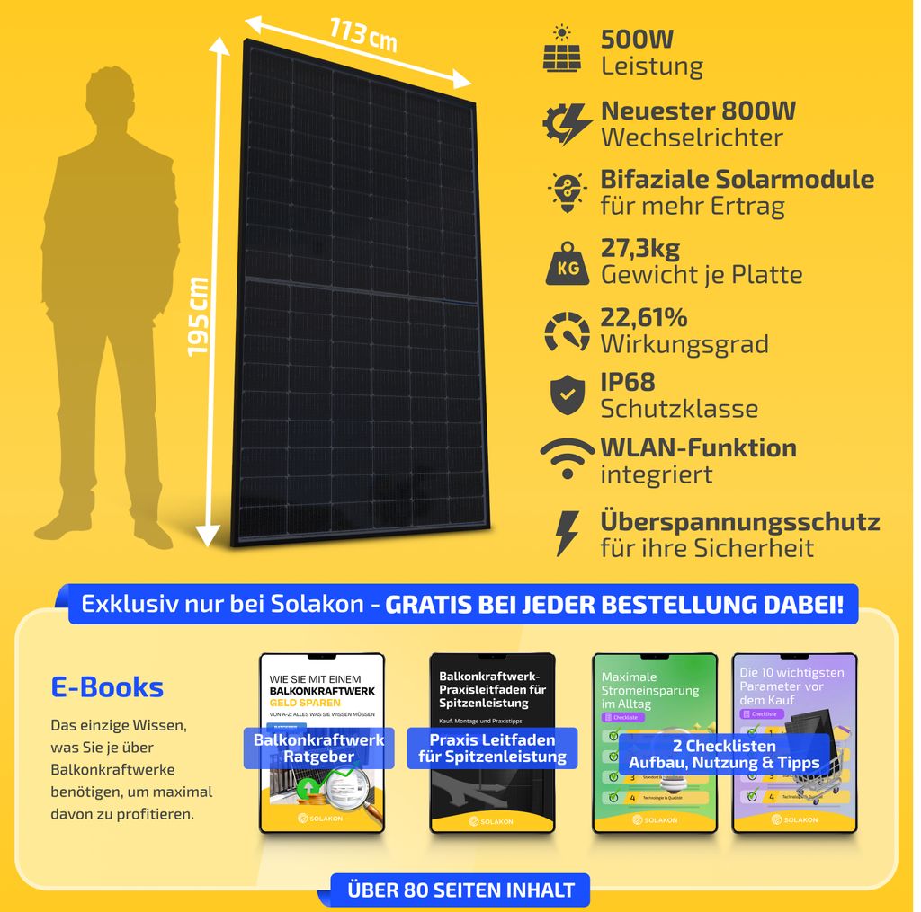 Balkonkraftwerk 1000W/800W Solaranlage Steckerfertig Produktbild 7