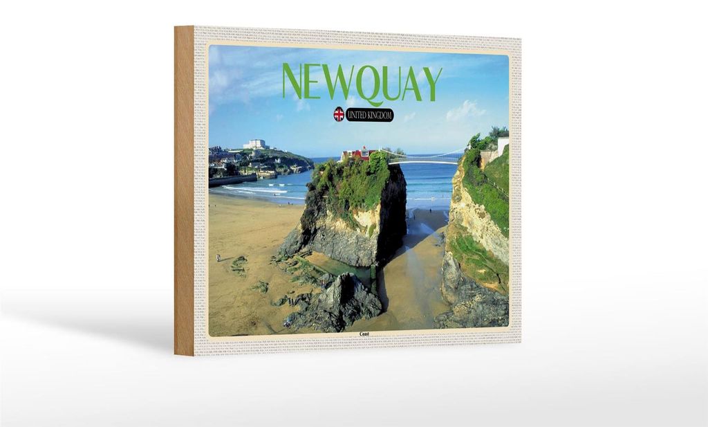 Holzschild Städte Newquay Coast United Kingdom 18x12 cm Dekoration