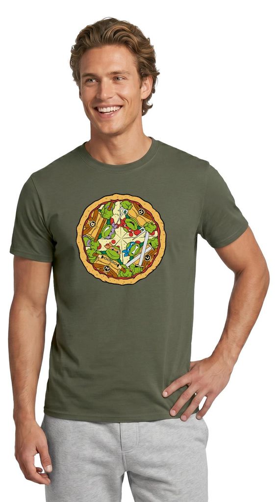 Spreadshirt Teenage Mutant Ninja Turtles Pizza Logo Männer T-Shirt, L, Militärgrün
