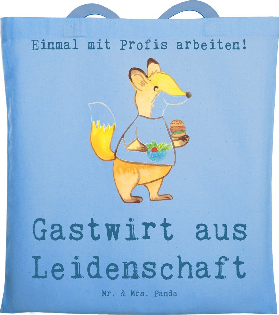 Mr. & Mrs. Panda Stoffbeutel Gastwirt Leidenschaft - Sky Blue - Geschenk, Gaststätte, Bar, Tasche, Jutebeutel, Tote Bag, Shopping, Beutel, Kneipe,...