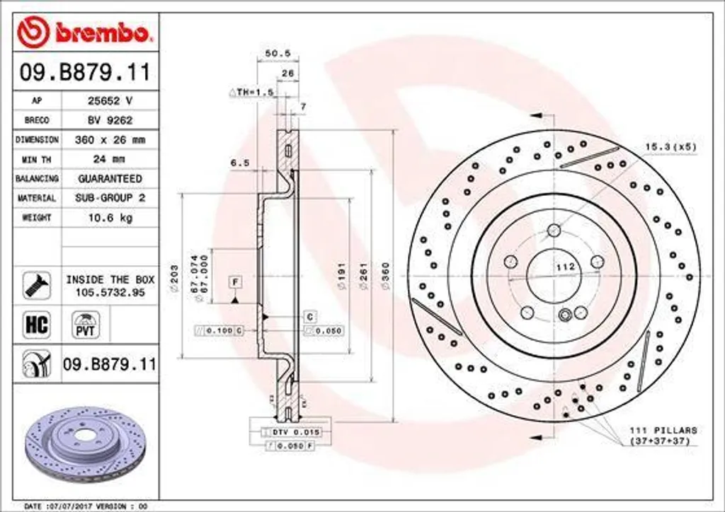 Brembo 09.B879.11 Disque de Frein OE 2314230212 pour Mercedes AMG GT