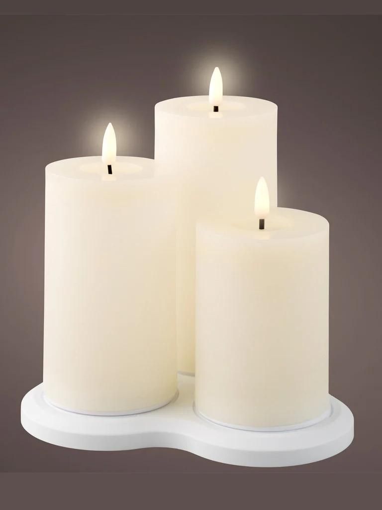 LED Kerzen mit Timer 12,5-17,5cm Wachs 3er Set Creme / Produktbild 