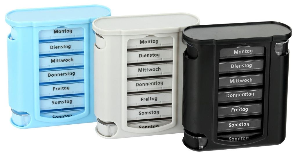 Schramm® 3 Stück SONDERPOSTEN Tablettenbox blau, grau, Produktbild 