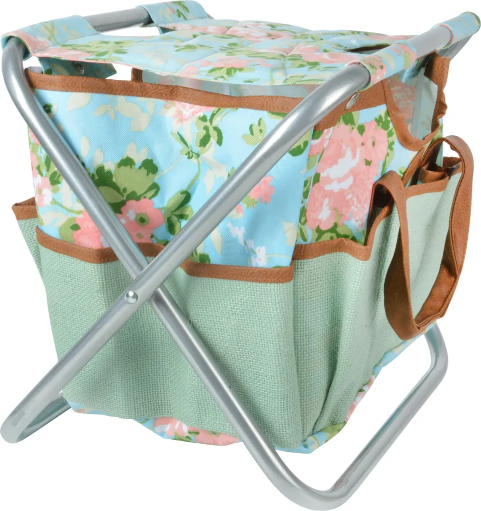Tabouret de jardin pour plantation et désherbage motif Roses élégant