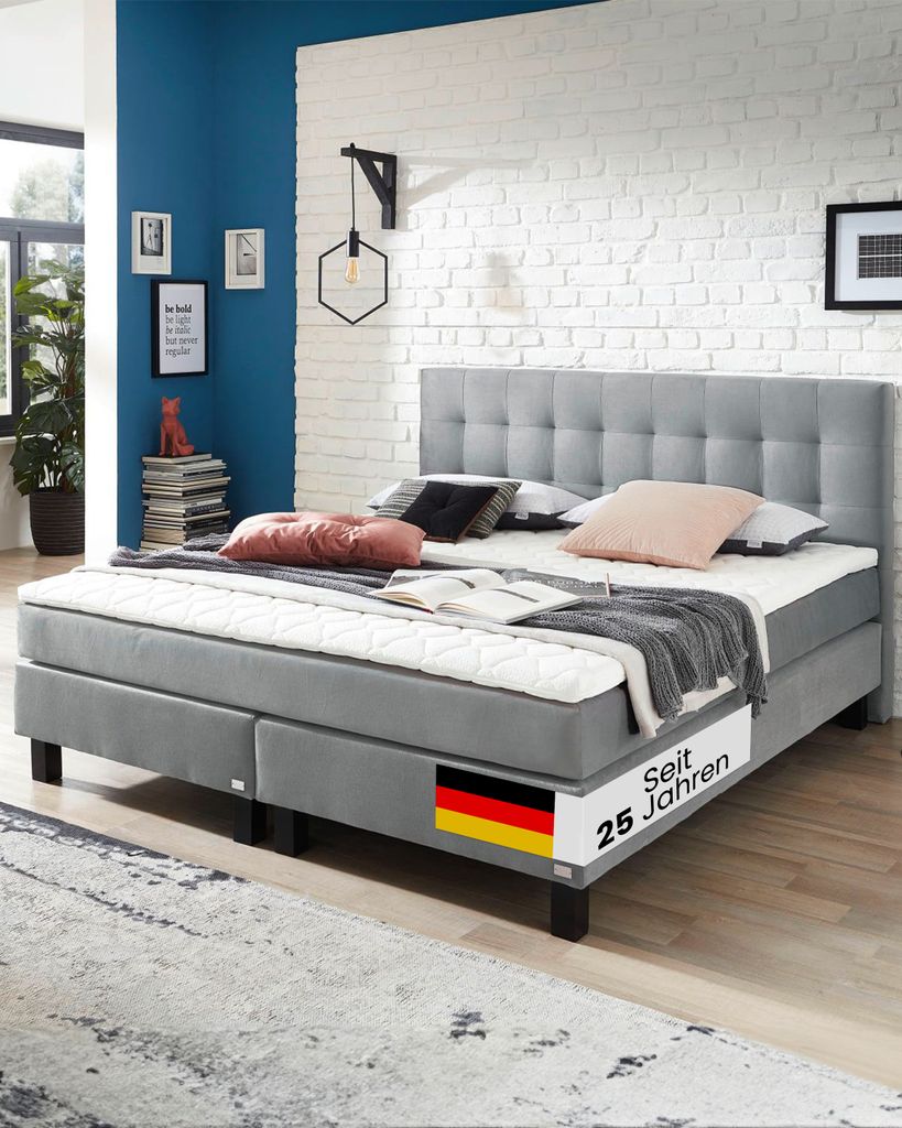 ROCKSTAR Limited Edition II hellgrau von Welcon - Boxspringbett 180x200 cm Härtegrad H3 (hart)