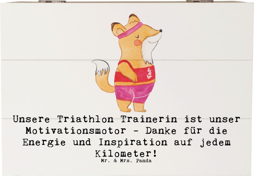 Mr. & Mrs. Panda Box Triathlon Trainerin 22 x 15 cm - Weiß - Geschenk, Sportart, Energie, Holzkiste, positive, Danksagung, Spruch, fotobox, Gesche...