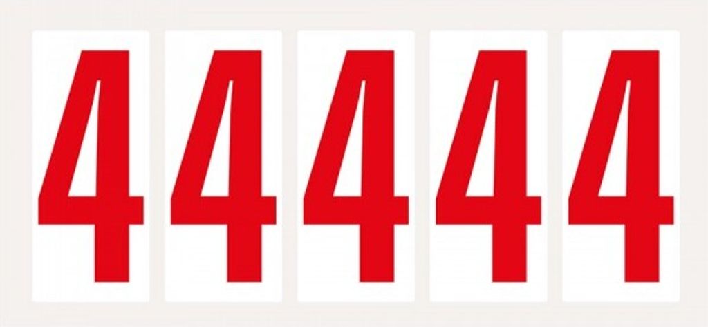 Dreifke Aufkleber I Ziffer 4, weiß/rot, Folie, Schrifthöhe 75mm, 38x88mm, 10...