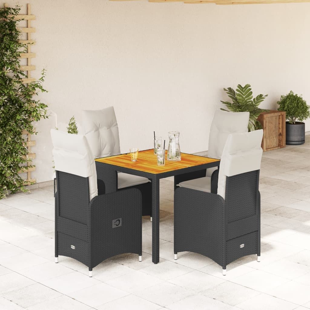 Design 5-tlg. Garten-Bistro-Set mit Kissen Schwarz Poly Rattan, Gartenmöbel-Sets 2024 Neu