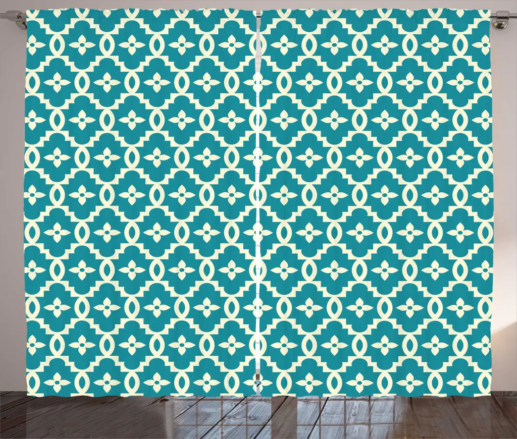 Rideau de Décoration Bicolore aux Motifs Floraux Rustiques 280x225cm