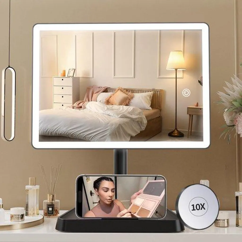 Miroir LED 10x à intensité variable noir, éclairage 96 LED via port USB