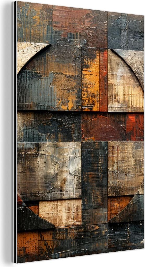 MuchoWow Wanddekoration Metall Metallbild Wandkunst 80x120 cm Kunst - Braun - Abstrakt - Holzmotiv MuchoWow Aluminium Gemälde - Bilder