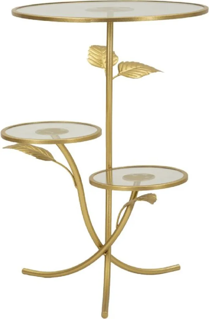 Table d'appoint 3 plateaux en métal doré forme feuille 54x69,5 cm