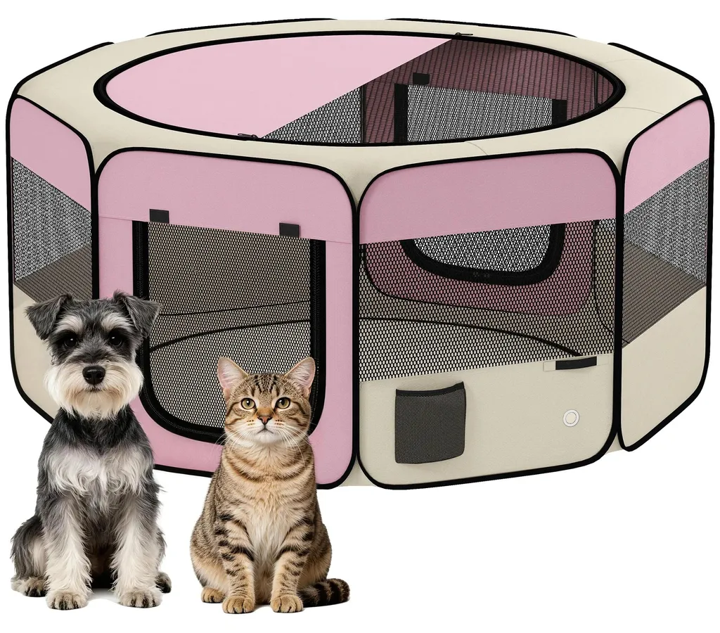 Aire de Jeux Bébé Rose et Portable avec Revêtement Imperméable Durable