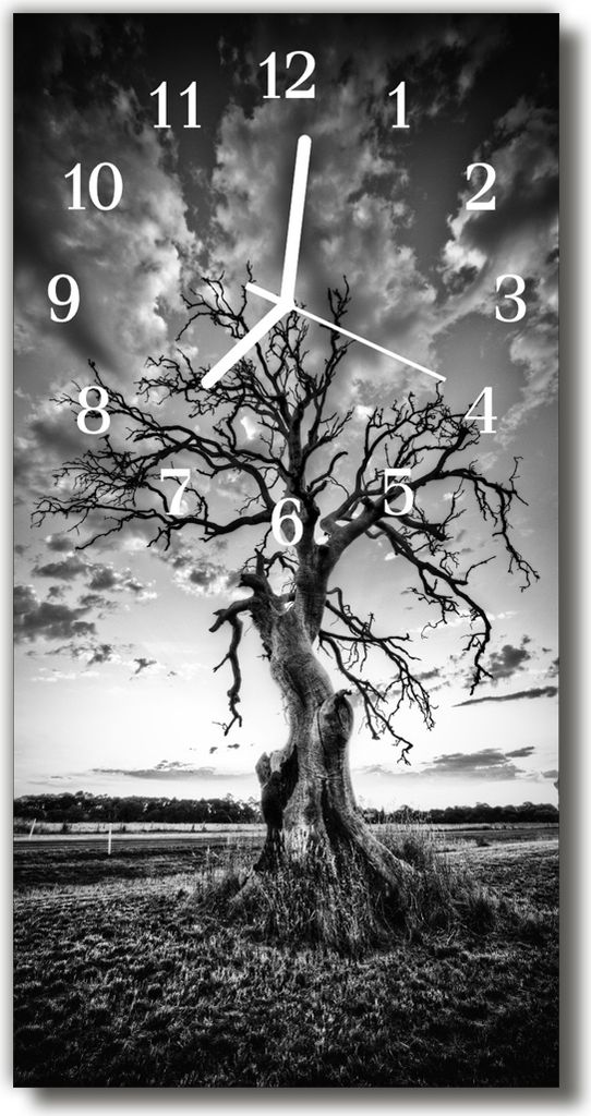 Tulup Glasuhr Wanduhr Küchenuhr Echt-Glas 30x60 Baum Grau