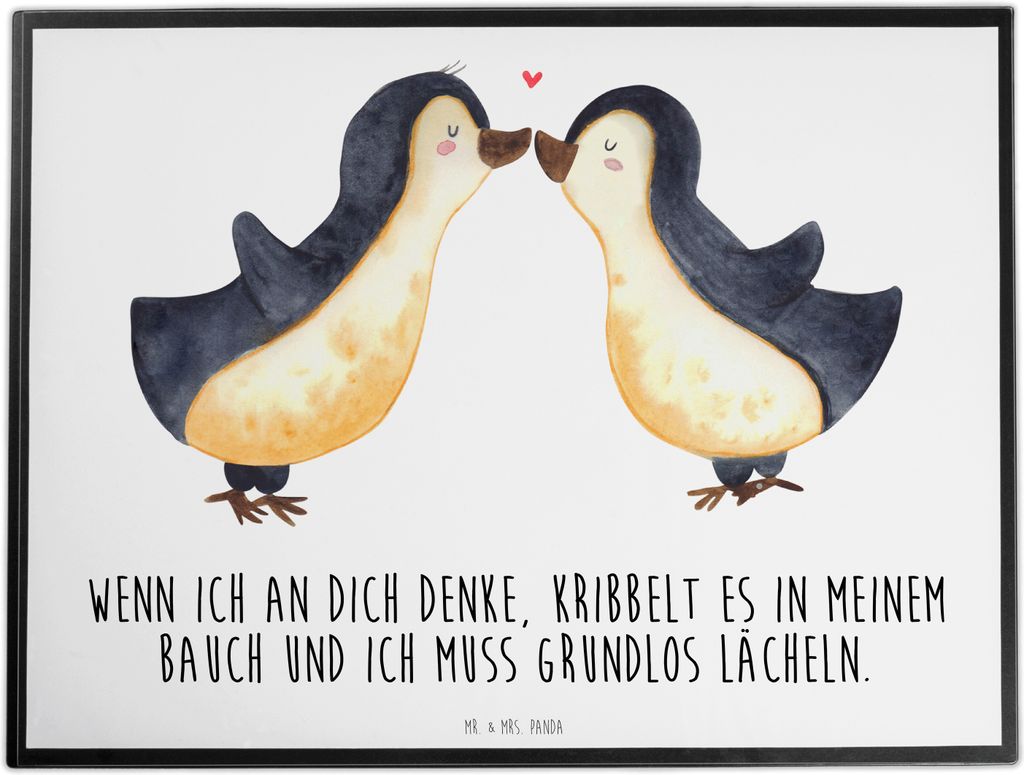 Mr. & Mrs. Panda Schreibtischauflage Pinguine Kuss - Weiß - Geschenk, Hochzeitstag, Schreibunterlage, für Frauen, Freundin, Partner, Mitbringsel,...