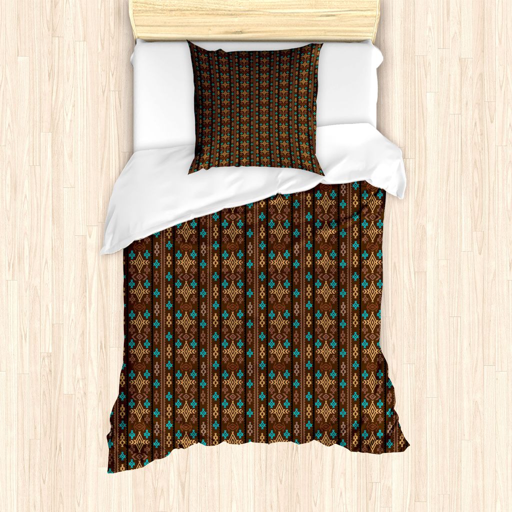 ABAKUHAUS Brown Floral Bettbezug Set für Einzelbetten, Tribal Ethnic-Muster, Milbensicher Allergiker geeignet mit Kissenbezug, 135 cm x 200 cm - 8...