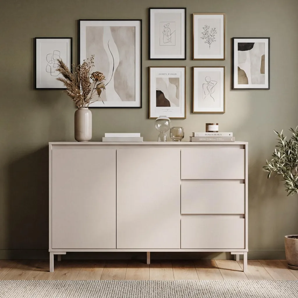 Buffet Compact L120 cm NERIO Cachemire : Solution de Rangement 5 Espaces - 2