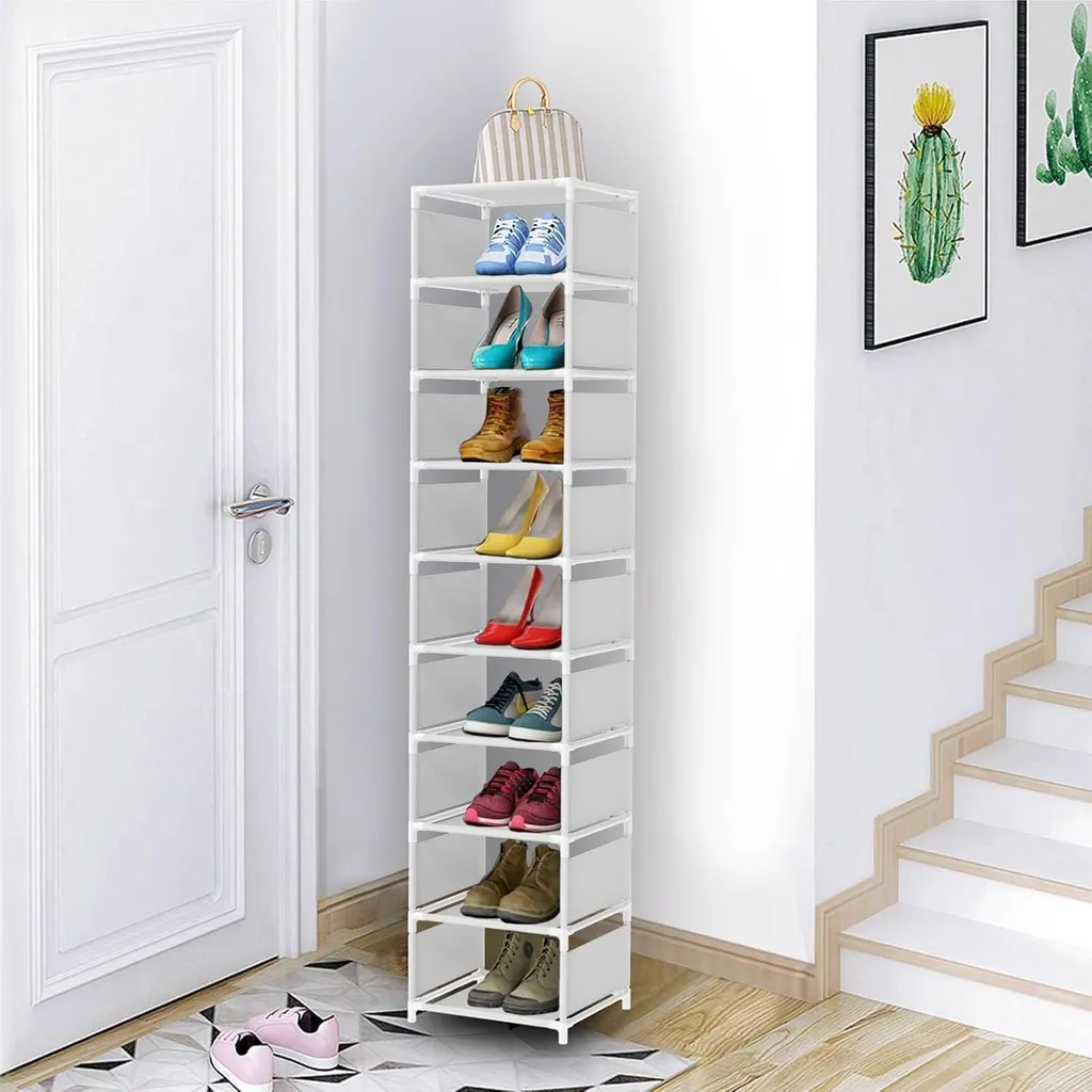 Étagère à chaussures robuste en métal blanc 10 niveaux gain de place