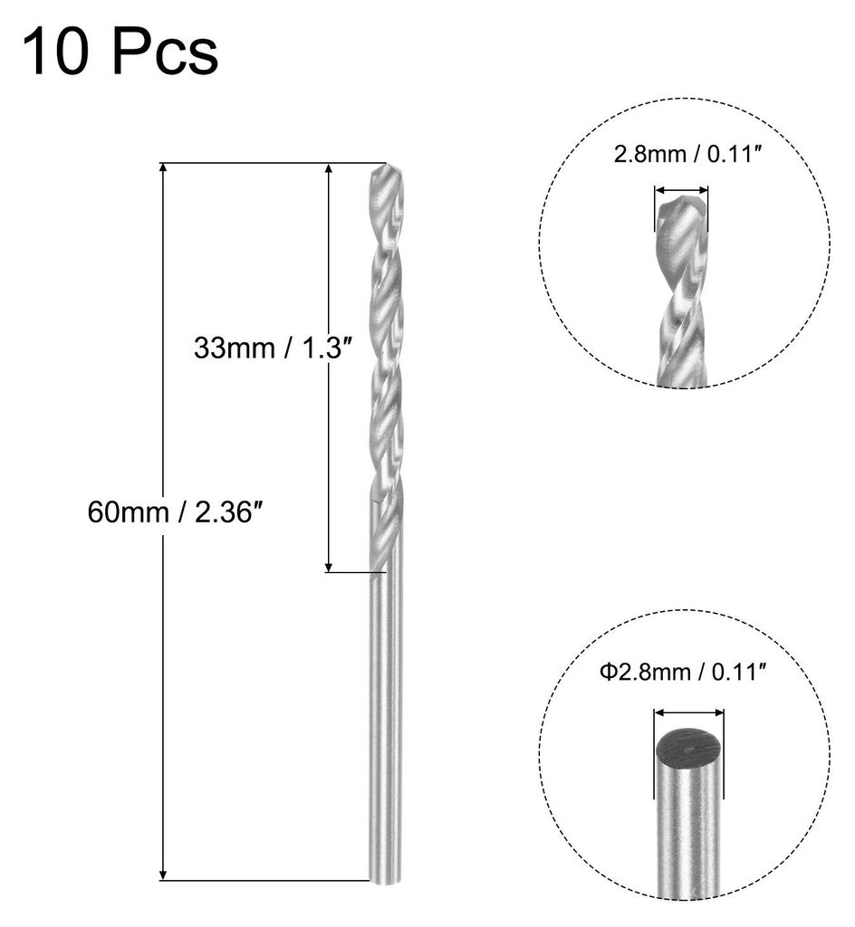 10 Stk. Spiralbohrer Metall 2,8mm HSS W6542 Mikrobohrer Voll Geschliffen Bohrer fš¹r Baustahl Kupfer Aluminium 60mm L?nge