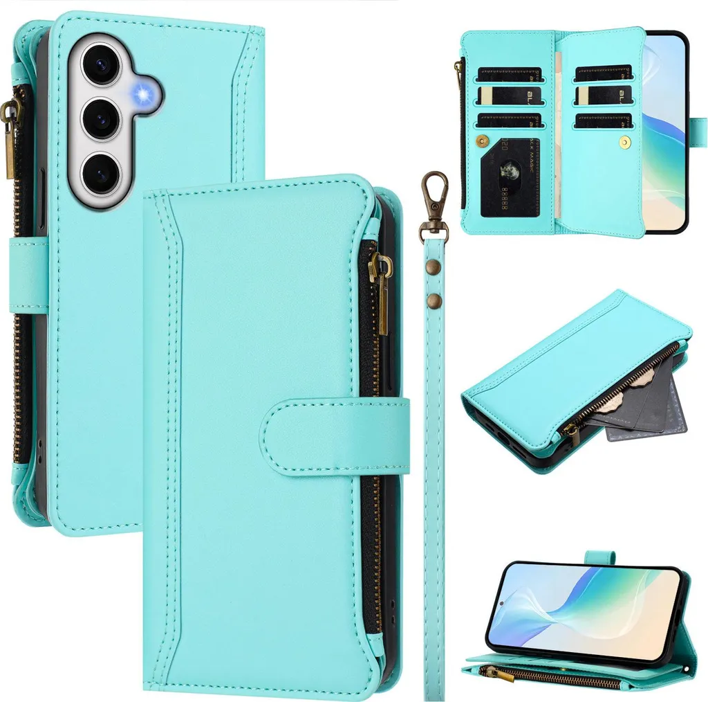 Custodia Samsung S24 FE Verde Menta: Portafoglio Glamour con Cerniera