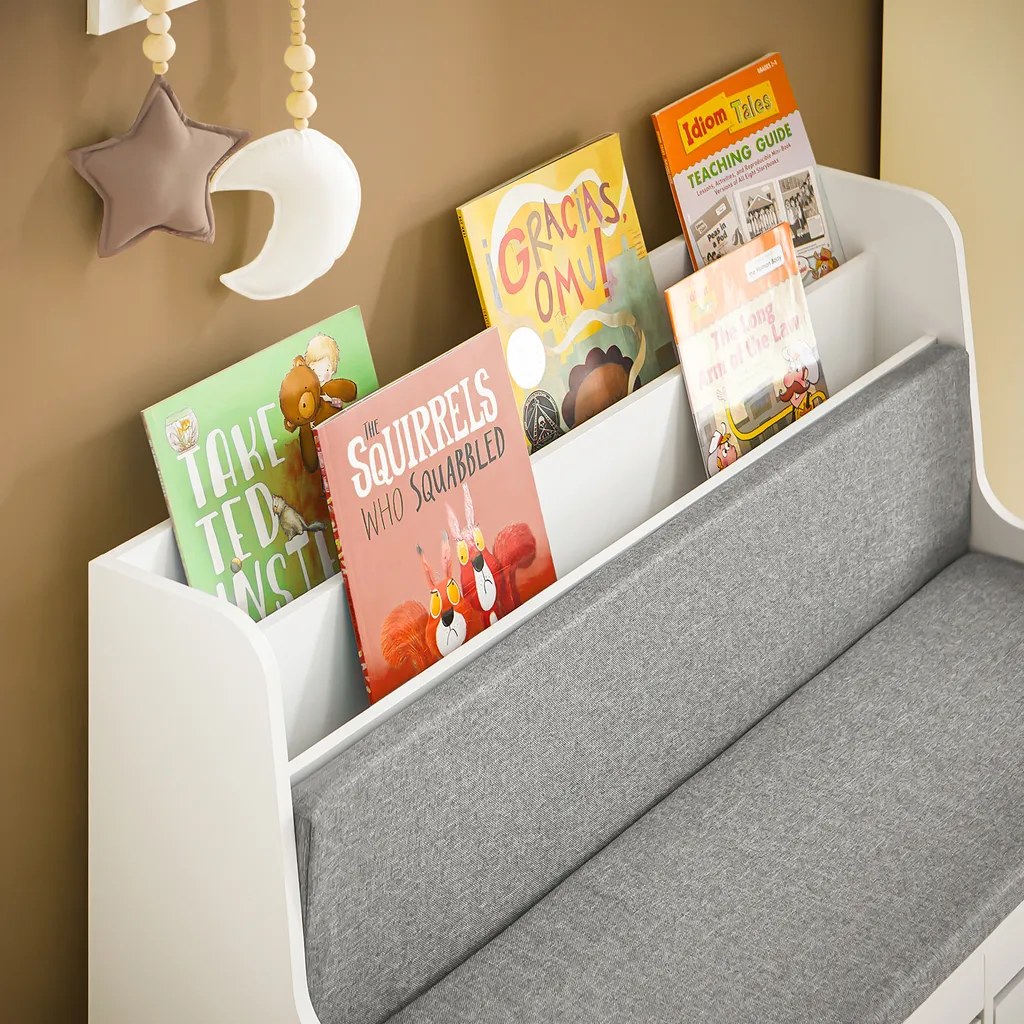 Banc à Chaussures Enfant Banc de Rangement Blanc avec Roulettes