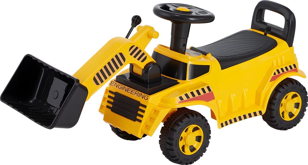 SucceBuy Sitzbagger für Kinder, Bagger-Bulldozer-Spielzeug mit Kippschutz und Stauraum unter dem Sitz, Aufsitzbagger mit 25 kg Tragkraft, Lauflern...