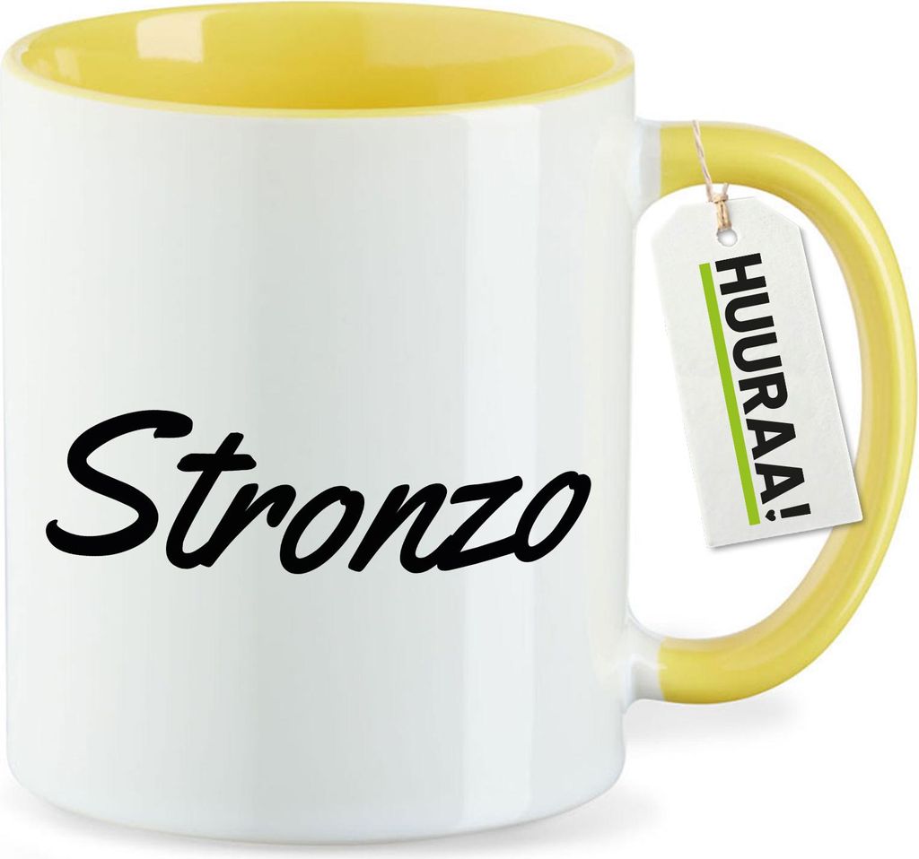 Huuraa Kaffeetasse Stronzo italienisch Schriftzug 330ml Gelb Keramik Kaffeebecher Geschenkidee