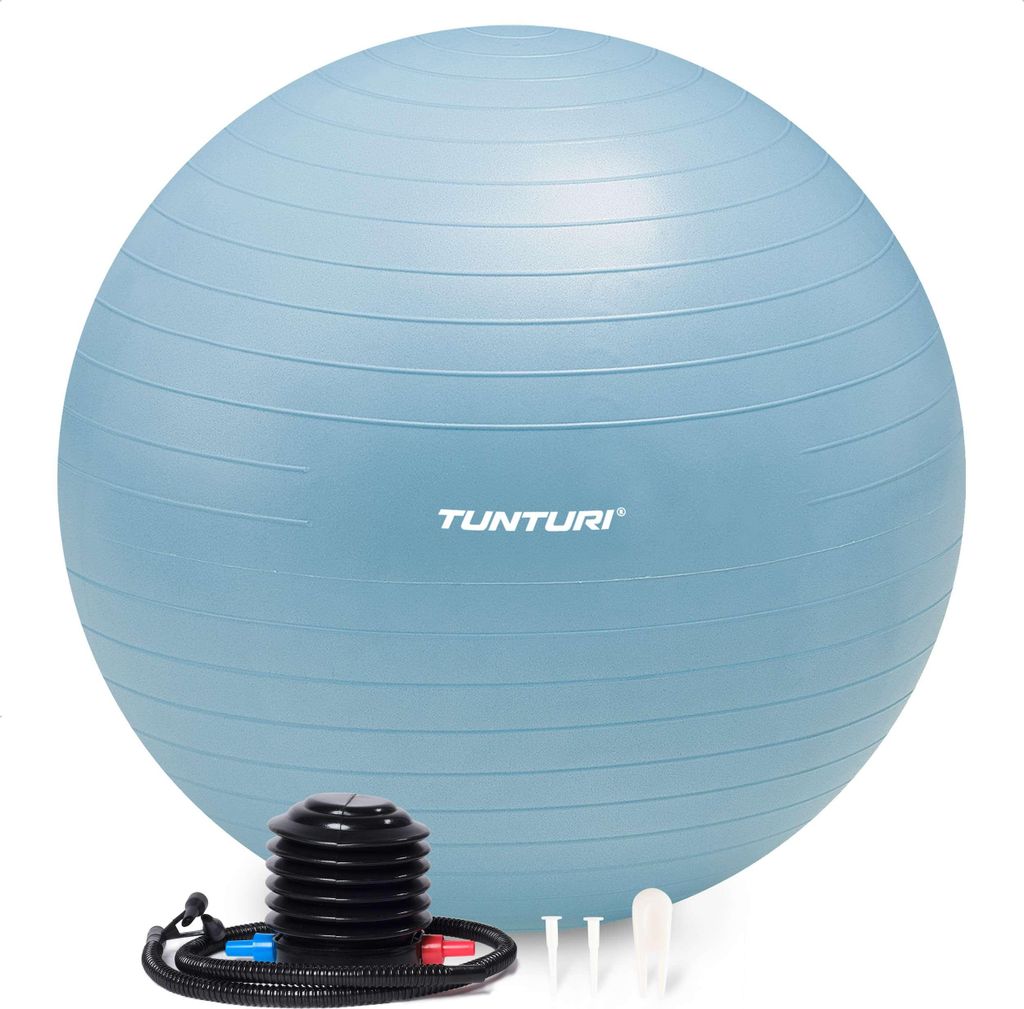Tunturi Anti Burst Fitnessball mit Pumpe - Yoga-Ball 75 cm - Pilates-Ball - Schwangerschaftsball – 220 kg Benutzergewicht - Inklusive Trainings-A...