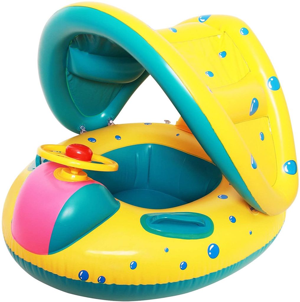 Baby Schwimmhilfen Schwimmen Ring mit Sonnendach Aufblasbares Kinderboot 