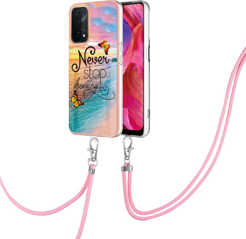 Handykette Hülle für Oppo A74 5G/A93 5G/A54 5G/A93S 5G Muster TPU Schutzhülle mit verstellbarem Tragegurt Gold