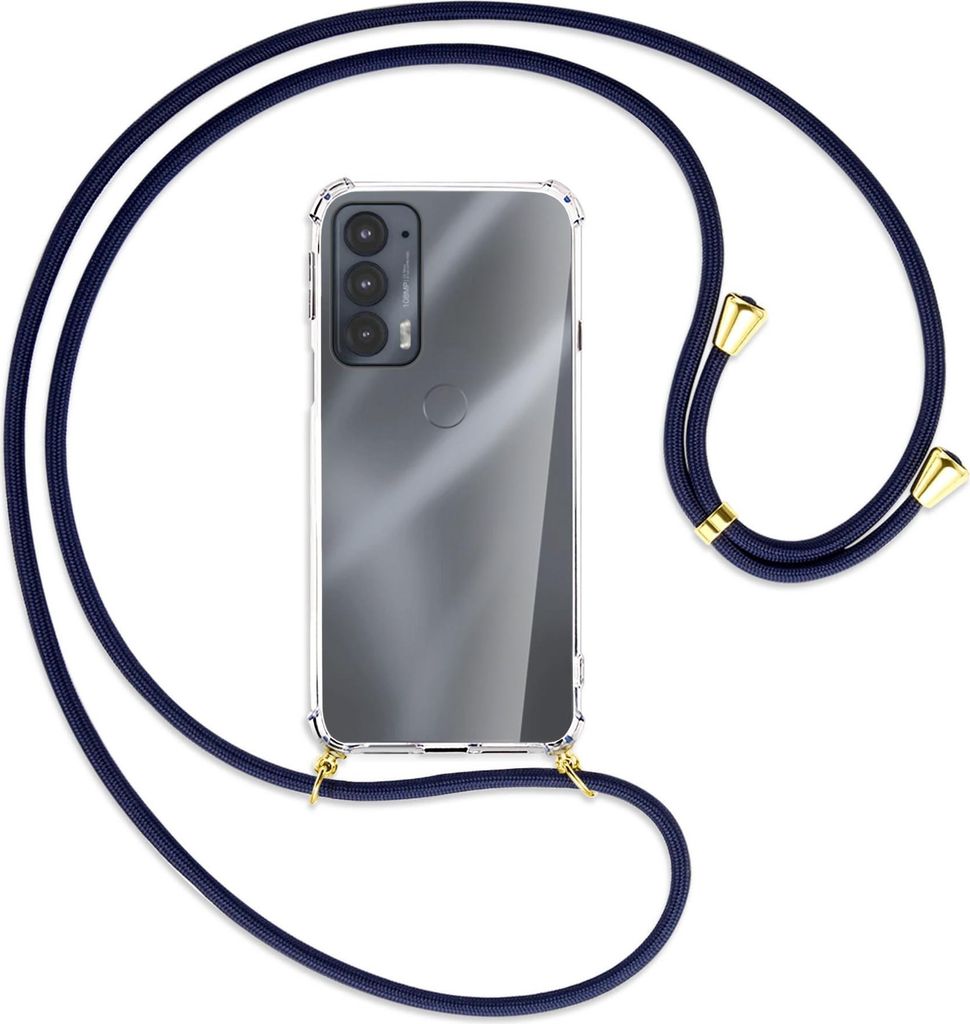 Handykette Backcover-Schutzhülle mit Band (Metall goldfarben) für Motorola Edge 20 - dunkelblau