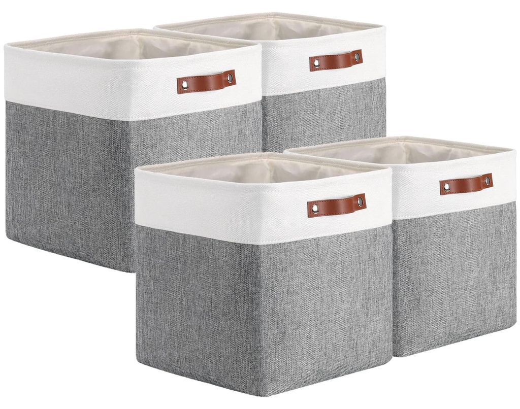 cm Stoffaufbewahrungsbox, Kleiderschrankkorb, Aufbewahrungskorb, 4er-Pack (grau/weiß)