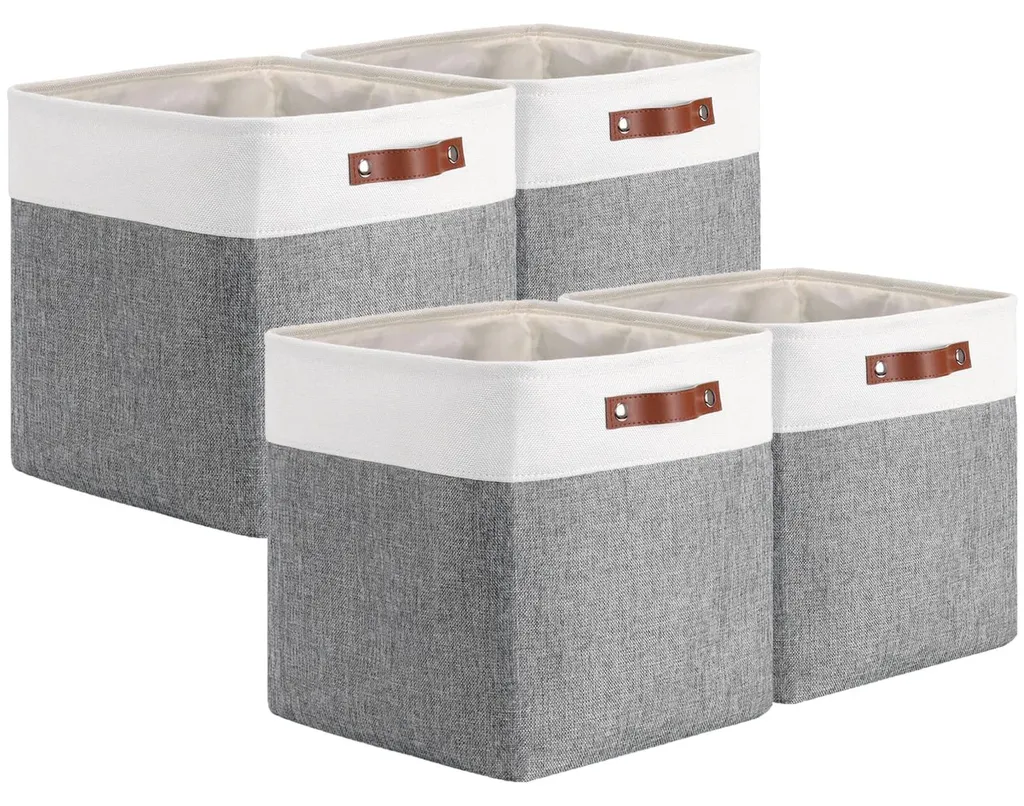 Panier tissu pliable gris 33x38x33 - Boîte rangement étagère solide