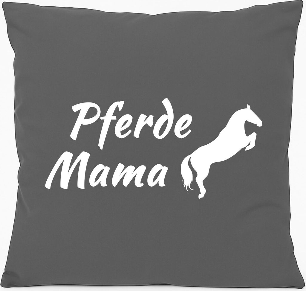 Huuraa Kissen Pferdemama Silhouette 40x40cm mit Füllung Steel Grey Baumwolle Dekokissen Geschenkidee
