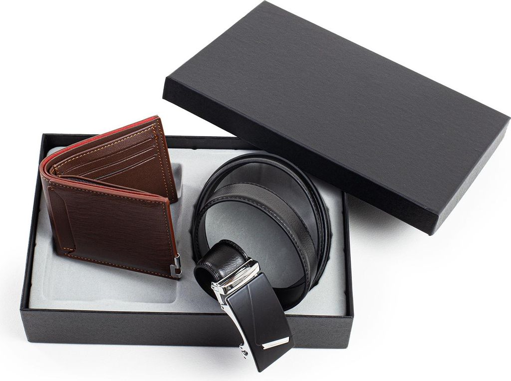 Geschenkset für Herren - aus Kunstleder, schwarz Gürtel mit Produktbild 