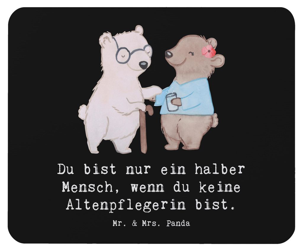 Mr. & Mrs. Panda Mauspad Altenpflegerin Herz - Schwarz - Geschenk, Mouse Pad, Mousepad, mousematte, Pflegerin, Spruch, pc, Beruf, Lustig, Witzig