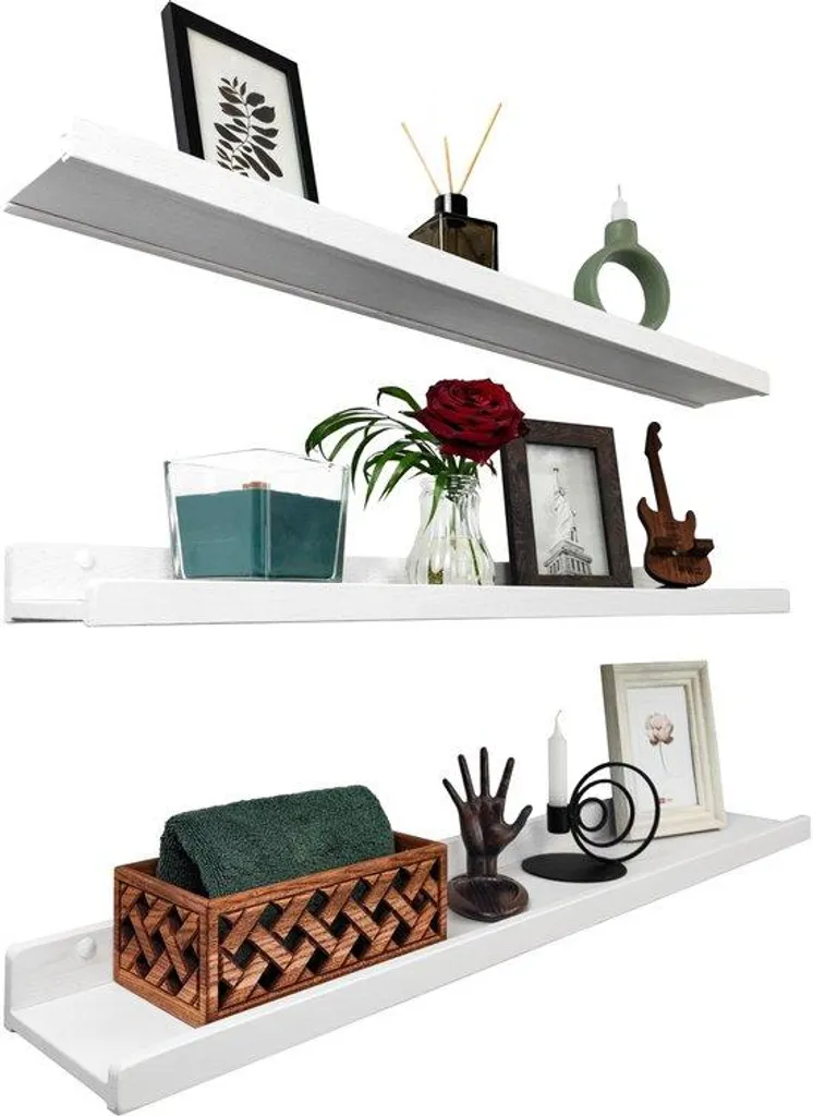 Rangement moderne : 3 Étagères Murales Blanc 90cm Bois Suspendu