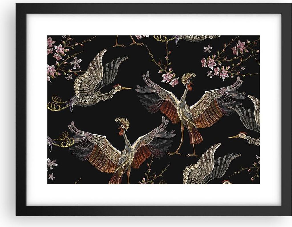 Gerahmtes Poster - Schwarzer Rahmen - Asiatisch Vögel Produktbild 
