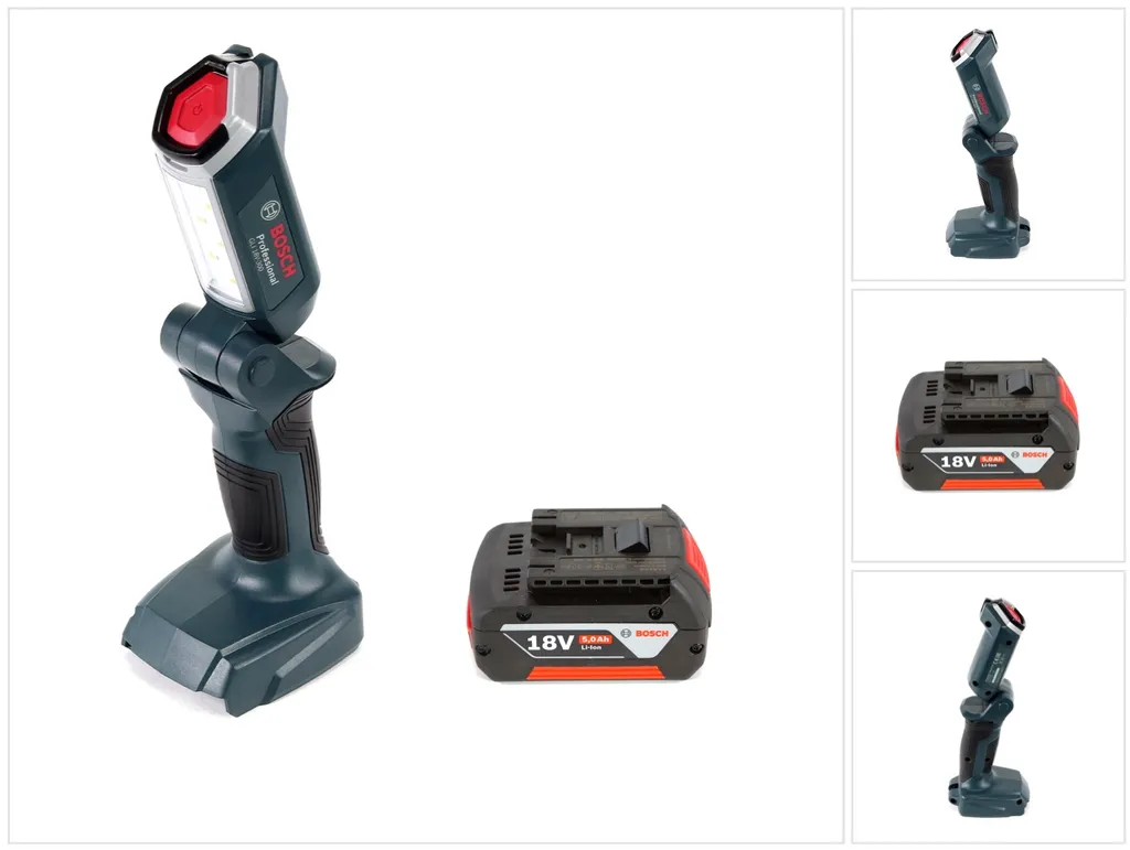 Projecteur de chantier LED Bosch GLI 18V-300 et batterie 5,0Ah Lithium