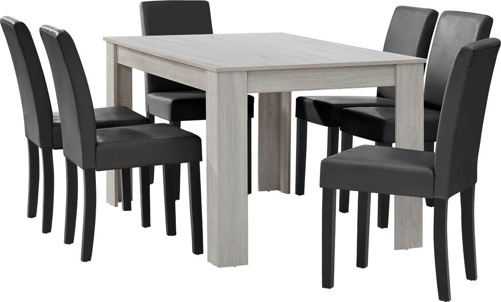 [Tavolo da pranzo in rovere bianco con 6 sedie imbottite in Immagine del prodotto 